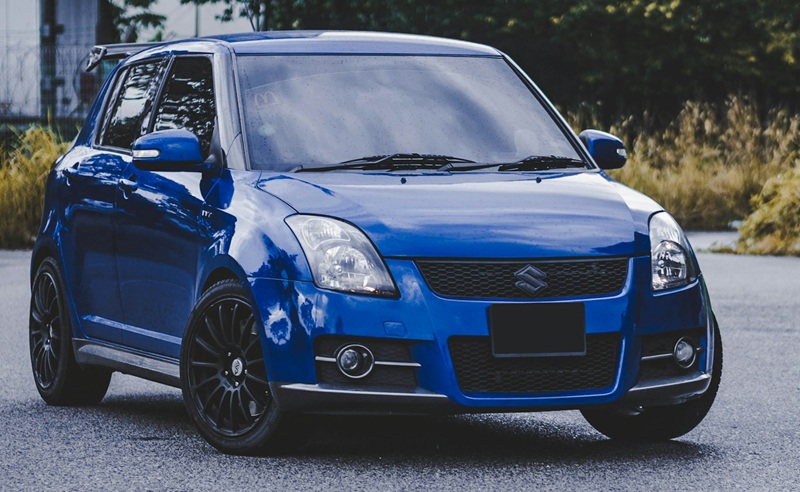 blue hatchback